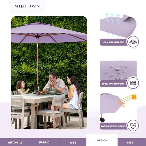 Image of Midtown Umbrellas Wooden 2-8 Ft Patio Umbrella, Midtown Purple Canopy