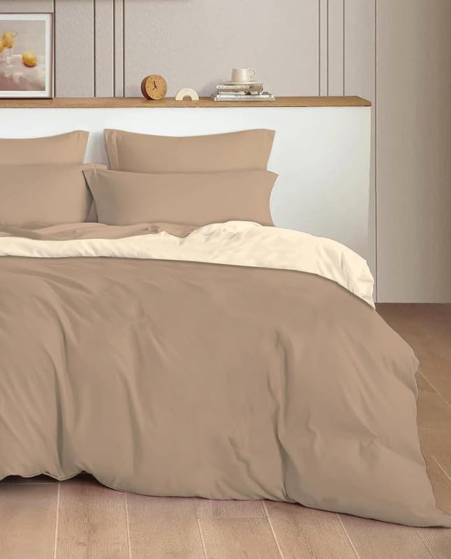 Image of Reversible Plain Glace Cotton Single Bed Quilt Cover /Duvet Cover /Rajai Cover /Blanket Cover with Zipper (60X90 Inches) (Dune Delights, Single Duvet Cover)