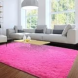 Merelax Soft Modern Indoor Large Shaggy Rug for Livingroom Bedroom Dorm Kids Room Home Decorative, Non-Slip Plush Fluffy Furry Fur Area Rugs Comfy Nursery Accent Floor Carpet 8x10 Feet, Hot Pink
