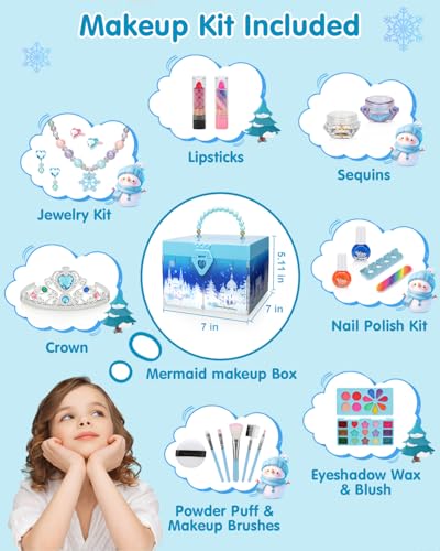 Kids Makeup Kit for Girl, Frozen Toys for Makeup Sets, Princess Toys Real Washable Cosmetic Set with Mirror, Play Make Up Birthday Gifts for 5 6 7 8 9 10 11 12 Years Old Kid - image 2
