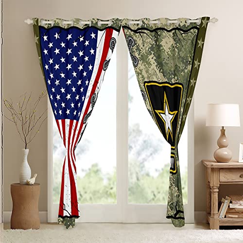 Erosebridal American Flag Window Curtains For Adult Boys Army Green Camo Curtains Kids Men Vintage Usa Flag Window Treatments Retro Military Camouflage Grunge Stripes Window Drapes ,2 Panels 52"X63" #TOP4