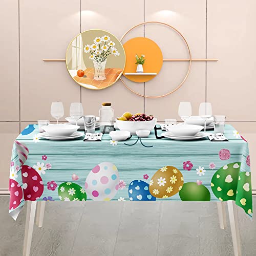 Cuteiush Easter Egg Rectangle Tablecloth Waterproof Fabric Happy Easter Table Cover 60X84Inch Easter Spring Party Holiday Table Cloth Protector 60X84Inch For Home Kitchen Dinning Decoration #TOP4