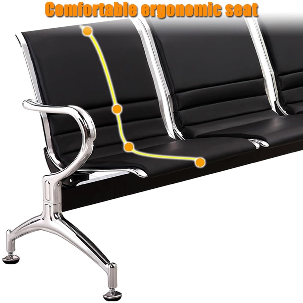 Sillas de Sala de Espera de 3 plazas, Banco de Sala de Espera con Brazos y Respaldo, sillas de recepción de Oficina de Cuero sintético, Banco de recepción de Acero para Aeropuerto (Azul Ciel