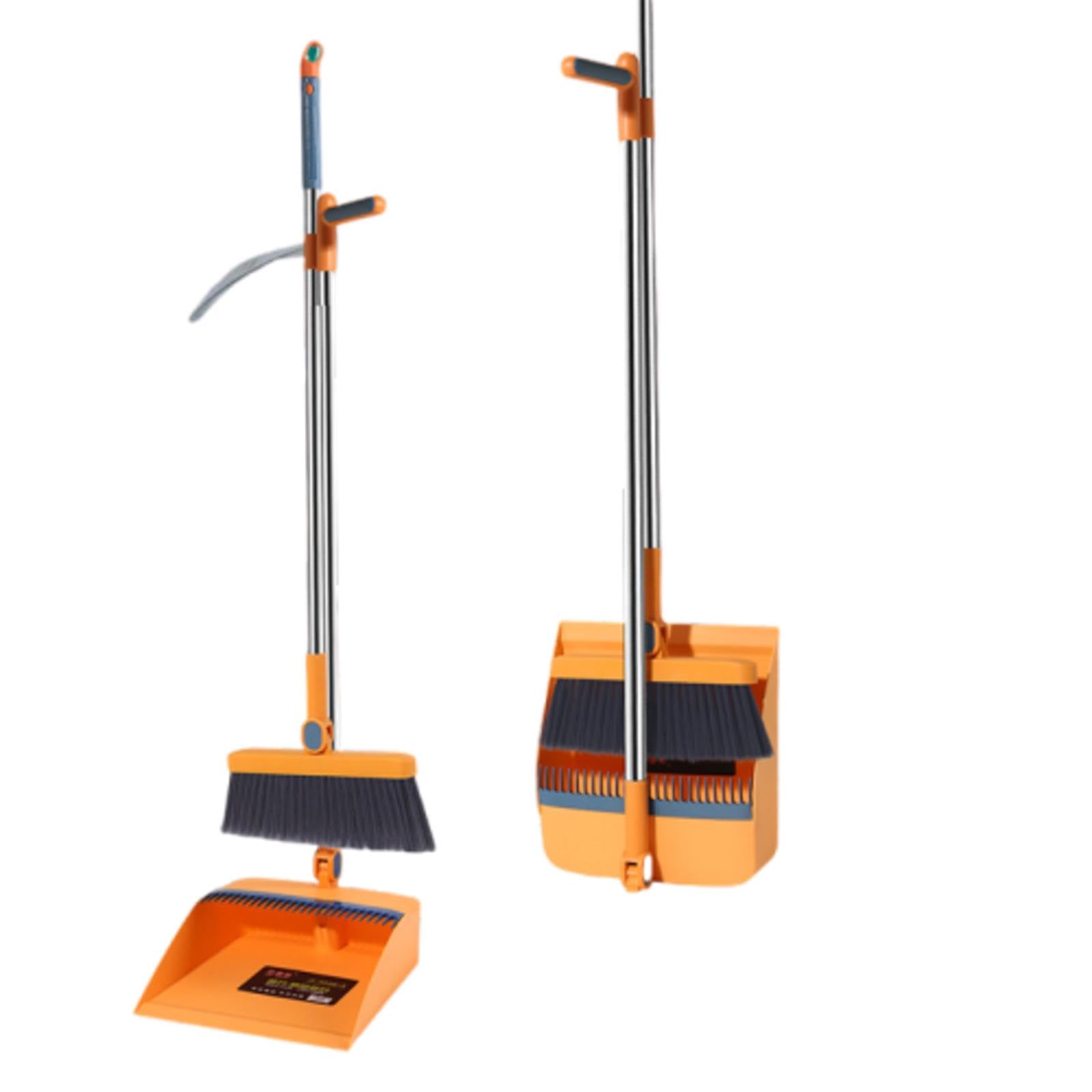 NIBHZ Set Scopa e Paletta per Interni Domestici Scopa con Paletta Combo Set Pattumiere Verticali con Manico Lungo Scopa Angolare per Bambini Giardino Peli di Animali Domestici,Orange