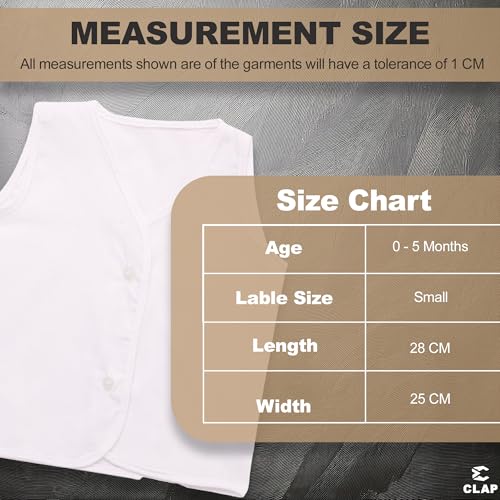 Image of CLAP Unisex Baby Boy's & Baby Girl's Pure Cotton Jhabla Regular Fit Vest (Pack Of 6) ( White 0-5 Months)