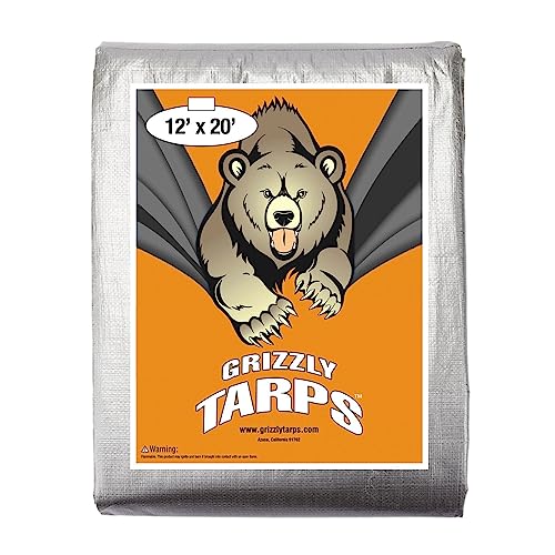 Grizzly Tarps by B-Air 12' x 20' Large Multi-Purpose Waterproof Heavy Duty Poly Tarp with Grommets Every 18
