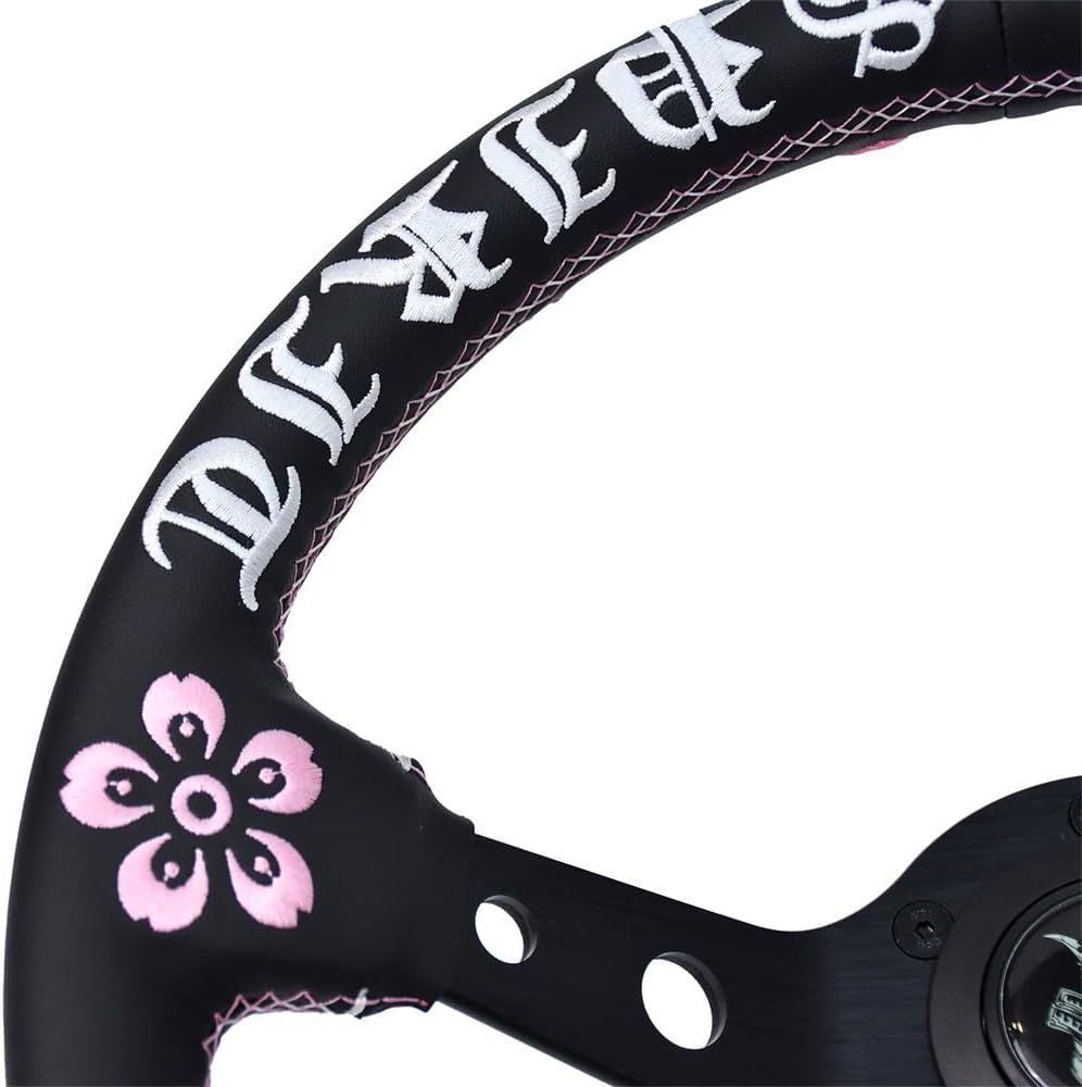 Racing Adventure Car Steering Wheel 320mm 12.5" Black Microfiber Leather/Suede Grip Aluminum Frame Deep Dish (3" Deep) Sports Drifting Reinforced Steering Wheel with Horn Button