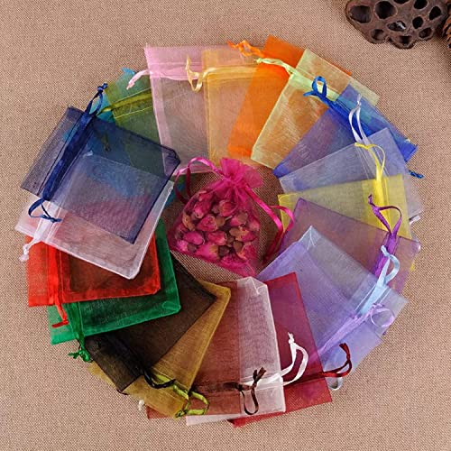 Image of Anl Etials Set of 25 (Large) (13 * 18 CM) Imorted Clear Organza Party Favour, Jewellery Pouch Potli Bag|Drawstring Brocade Pouches For Wedding Organza Bag Pouches|