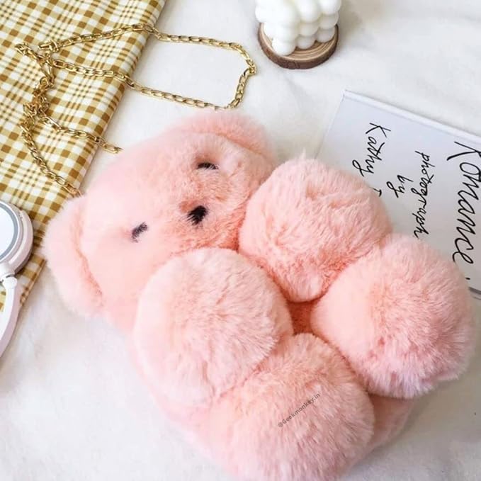 Kids Teddy Bear sling bag Cute Fluffy Panda bear Sling Bags For Girls Kids Cute Shaped bags Crossbody Plush Purse Chain Shoulder handbags soft bag for kid travel bag for kids mini bag mobile purse 3
