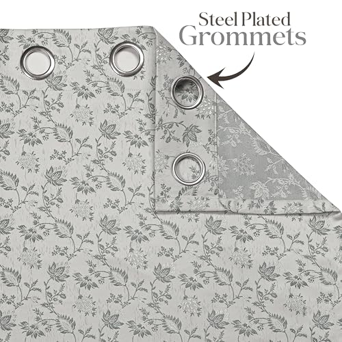 Image of Yellow Weaves 1 Pc Jacquard Botanical Eyelet Long Door Curtain - Perfect for Home, Office, Bedroom, Living Room & Balcony - 7 Feet (Silver)