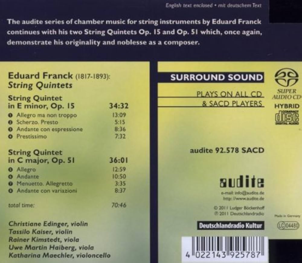 Amazon.com: Eduard Franck: String Quintets: CDs & Vinyl