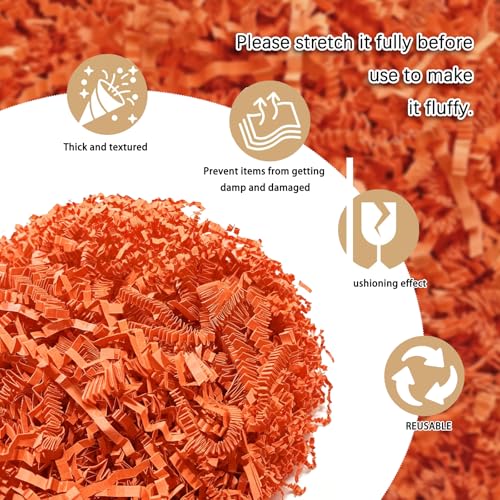 Image of 1 /2LB Orange Crinkle Cut Paper Shred Filler Great for Gift Wrapping, Orange Basket Fillers, Birthday, Gift Wrapping, Anniversary, Halloween Thanksgiving Christmas Party Decor Filling Supplies