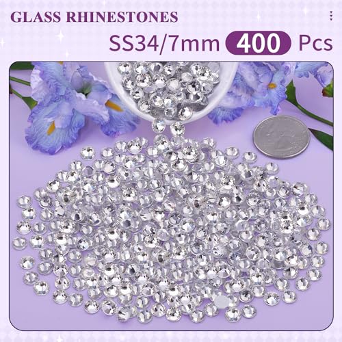 Image of 400PCS SS34 /7mm Crystal Glass Rhinestones for Bedazzling (Clear) | Flatback Rhinestones for Crafting DIY Crafts Nail Art Makeup Decoration, Gems Diamond Charms for Tumbler Shoes Clothing Mug