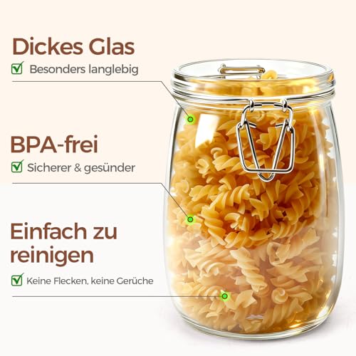 Image of ComSaf Glass Jars with Airtight Lids 34oz 3 Pack Pantry Storage Coffee | BPA-free food-grade glass, wire clamp seal, whole-bag pantry storage, coffee & tea, rice & seeds, candy & cookie