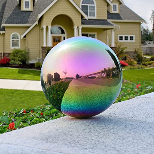 Yardwe 2 Stück Regenbogenkugel Gartenspiegel Kugel Dekorative Edelstahlkugel Glänzende Hohlkugel Funkelnde Verzierung Für Außendekoration 15 cm – Bild 3