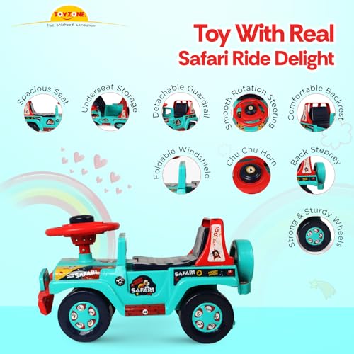 Image of Toyzone Ride On | Baby Car | Kids Car | Toy Car| Push Car| Swing Car| Ride on Car with Music & Horn (Mickey Mouse Safari)