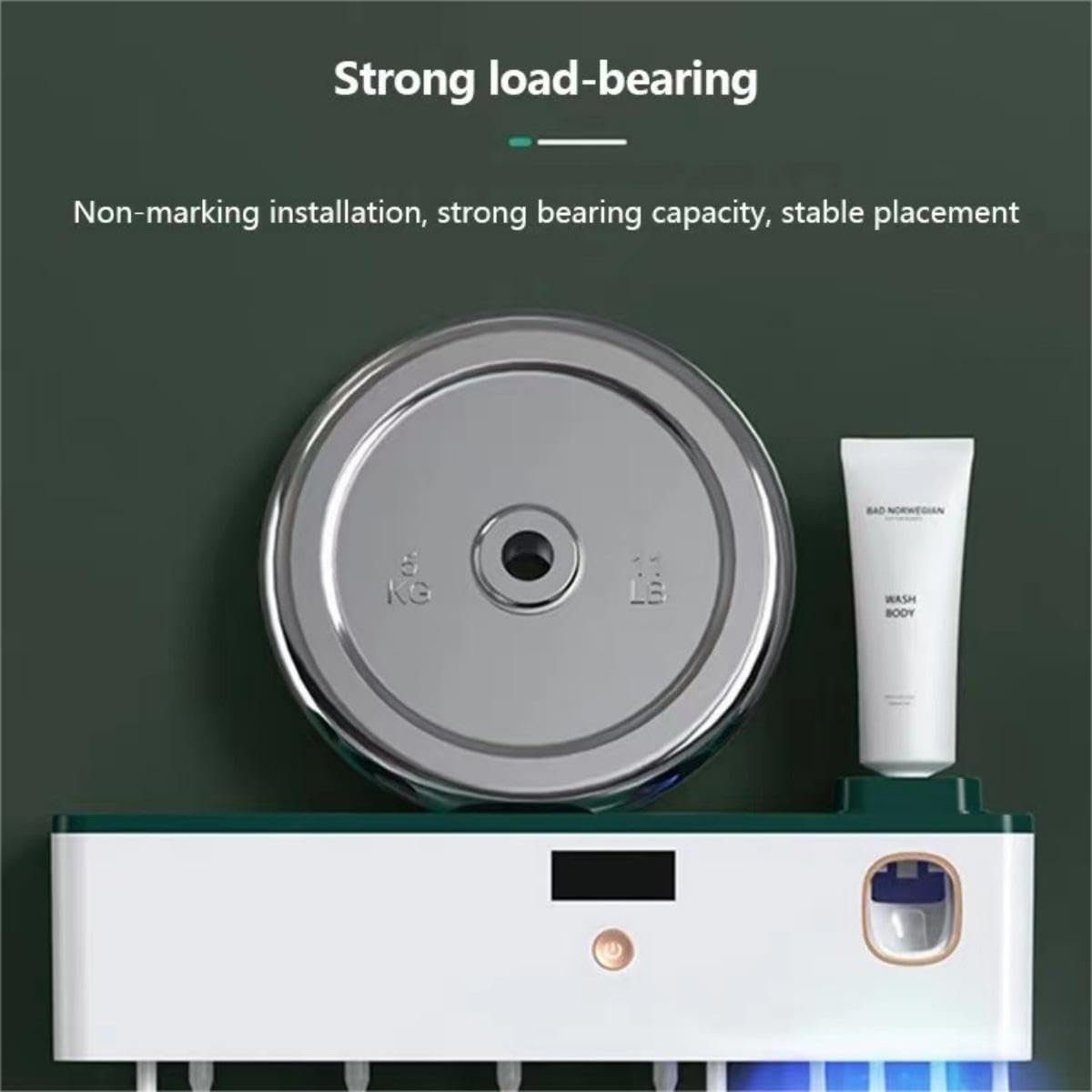 LANMOU Porta Cepillo de Dientes Pared, Dispensador Pasta Dientes Desinfectante para Cepillos de Dientes con UV Soporte para Cepillo Dientes Dispensador Automático Pasta de Dientes con Gancho y Tazas