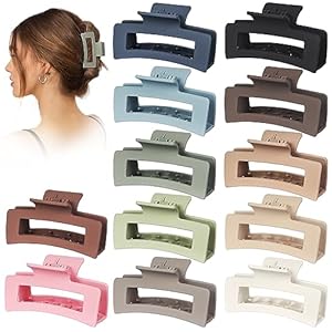 12 Pack 3.5″ Medium Hair Claw Clips for Women Girls Thick Thin Hair, Strong Hold Matte Square Hair Clips