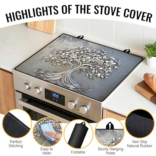 Image of Stove Top Cover for Electric Stove,Glass Stove Top Cover, Heat Resistant Glass Cooktop Cover, Stovetop Protector, Kitchen Decor, Dish Drying Mats Cover for Ceramic Washer Top 28.5x20.5 inch