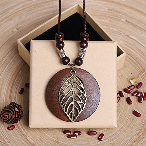 Arazi Handmade Metal Hollow Owl Leaf Charms Necklace Women Boho B...