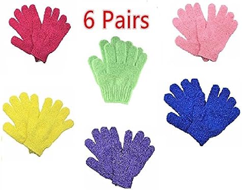 Premium Bath & Relax 6 Pair Set Exfoliating Shower Bath Gloves Scrubbing Wash Skin Spa Massage Loofah Body Scrubber