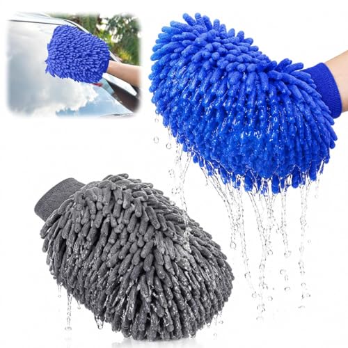 2 Pièces Gant Lavage Voiture, Gant Microfibre Nettoyage Voiture, Microfibre Sechage Voitures, Chiffon Anti-Rayures pour Auto et Moto, Idéal pour Entretien...