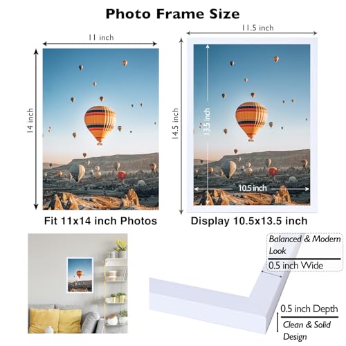 Image of JCJMY 11x14 Picture Frame White for Wall Hanging, Wall Mounting Horizontally or Vertically, 11 x 14 Wall Gallery Poster Photo Frame with Shatter Resistant Plexiglass, White