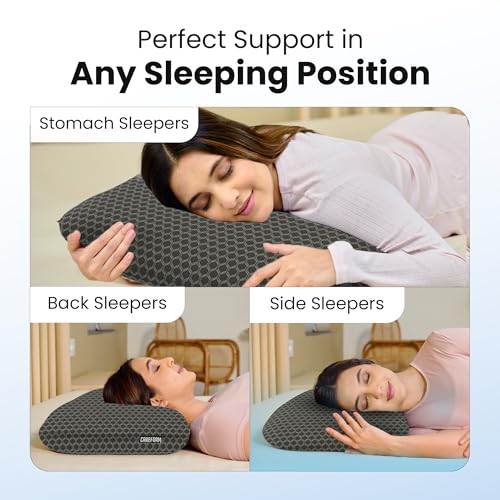 Image of CareFoam Orthopedic Memory Foam Pillow for Comfortable Sleep, Neck & Shoulder Pain Relief with Removable Zipper Black Jacquard Cover 24 x 15 x 5 Inch Pack of 1