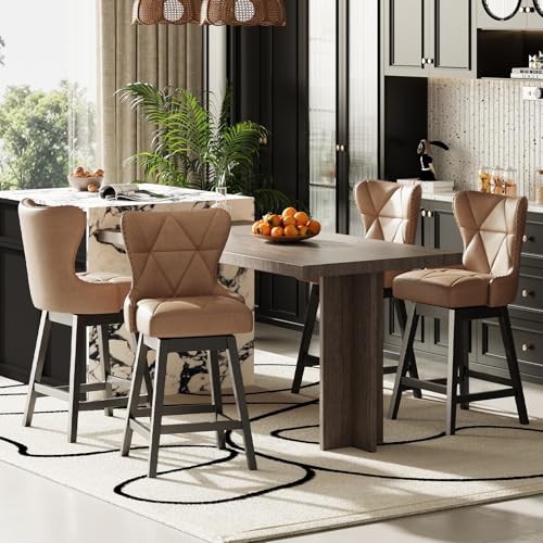 Butacos giratorios de cuero sintético MALOL, juego de 3 unidades, altura de barra (39,76 pulgadas), estilo moderno para isla de cocina, diseño mid-century, color marrón claro miniatura 3