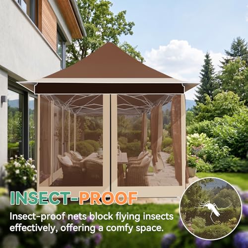 Image of COBIZI 10x20 Pop up Canopy Tent -12x20 Gazebo, Party Tents for Parties, Carpas para Fiestas, Large Outdoor Popup Patio Screened Gazebos, Shelter Tents with Net for Backyard, Commercial,Brown