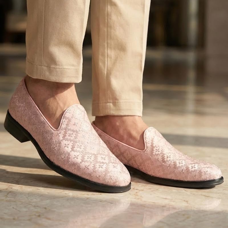 Image of FAUSTO Men Embroidered Sequin Ethnic Slip-On Juttis and Mojaris with Memory Cushioned Insole | Traditional Party Loafer Kurta Shoes for Wedding, Reception