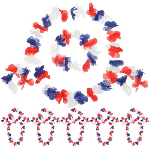 Abaodam 72pcs Hibiscus Garland Hawaiian Lei Cloth Hawaiian Leis for Adults Seaside Resort Hawaii Red White Blue