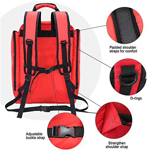 3DTengkit Emergency Medical Backpack,First Aid Bag Empty,First Responder Trauma Bag with Reflective,Large Capacity Medical Back Pack Bag (Red) - Image 2
