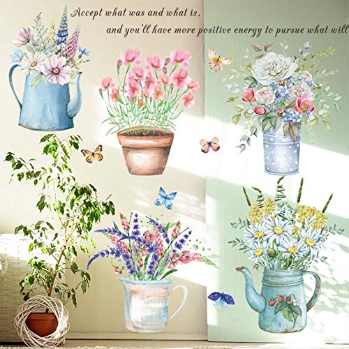 Flowers Butterfly Wall Stickers Spring Garden Potted Plant Wall Decals Removable Diy Peel And Stick Art Murals For Bedroom Living Room Kitchen Nursery Classroom Home Decoration (Flower) #TOP3