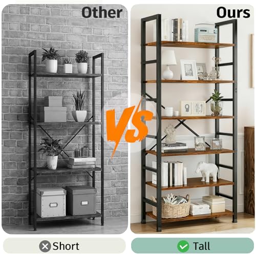 ZEUKMXOO 6 Tier Bookshelf, 72\'\' Tall Bookcase, Book Storage Shelves, Wood Book Shelf Organizer for Bedroom, Living Room and Home Office, Vintage