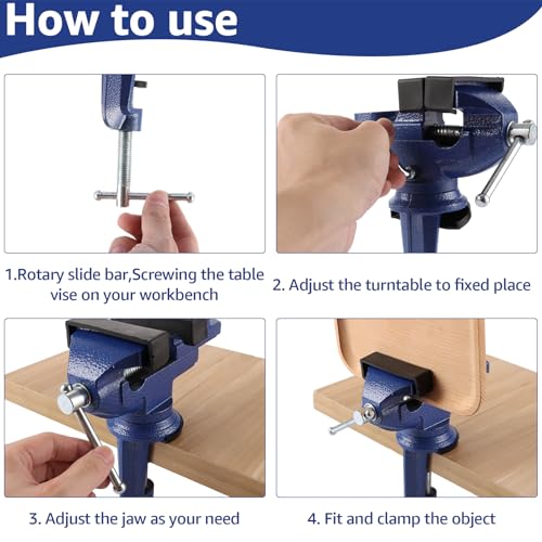 LDHHYH Schraubstock Klein 70mm Backenbreite, Tischschraubstock Klemmbar aus Gussstahl, Mini Schraubstock mit 4 Gummischonbacken für Modellbau & Werkstatt, Blau