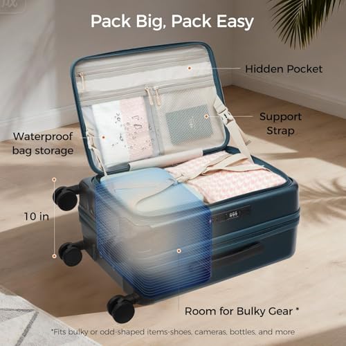 Image of Carry On Luggage Top Opening with Cup Holder & Phone Holder, Expandable PC Hard Shell Suitcase, USB Charging Port, Side Hook, 360 Spinner Wheels, TSA Lock & YKK Zippers for Fathers Day Gift
