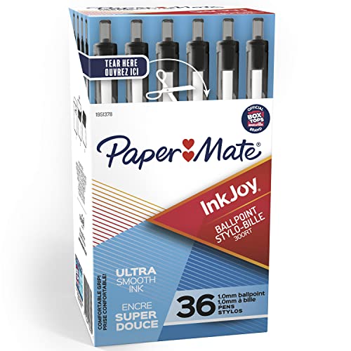 Paper Mate InkJoy 300RT Retractable Ballpoint Pens, Medium Point (1.0mm), Black, Pack of 36, Ideal for Office Supplies, Journaling, and Writing Accessories