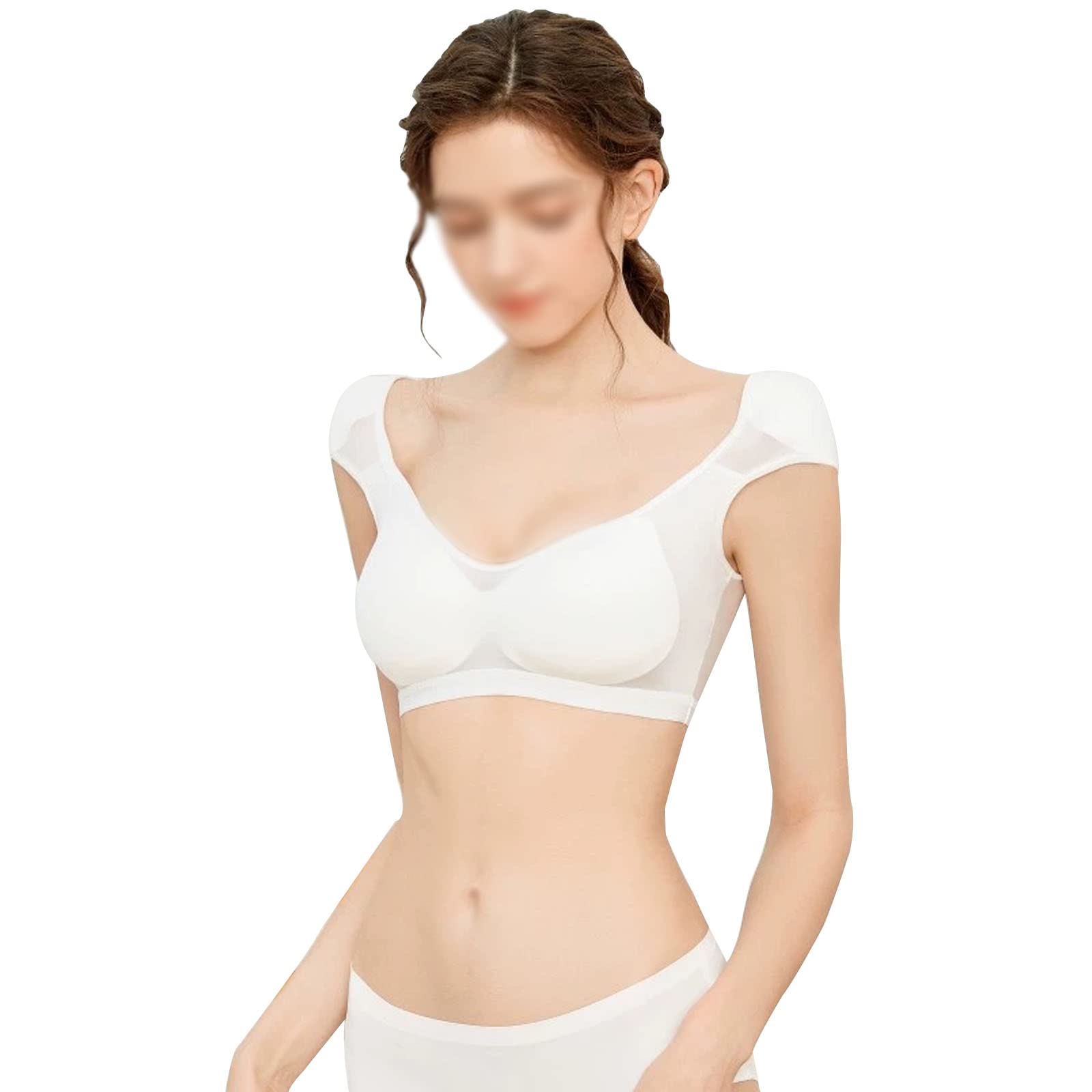 Ladies Invisible 2 en 1 Built-in Fake Shoulder Pad Top Shape Fake Shoulders Tank (L,White)