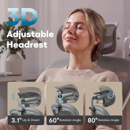 Image of Ergonomic Office Chair with Memory Foam Seat, Computer Desk Chair | 3.5 inch Memory Foam Cushion, 3D Adjustable Headrest, Lumbar Support, Flip-Up Armrests, Breathable Mesh, 330LBS Weight Capacity