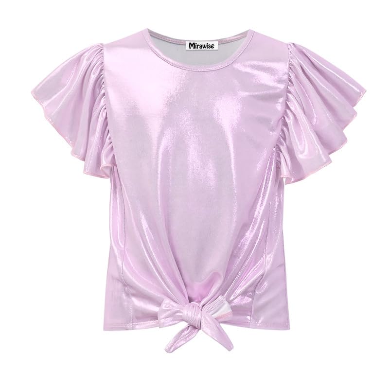 Image of Mirawise Girls Shirts Metallic Tops Clothes Tshirt Ruffle Short Sleeve Tee Size 6-14