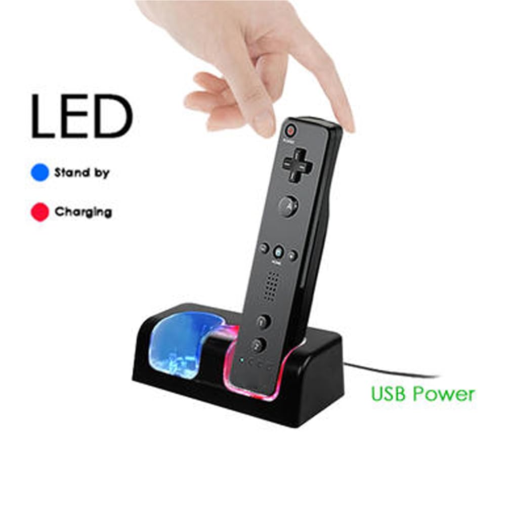 OSTENT Caricabatterie Dock Station + 2 Batterie compatibili per Nintendo Wii Remote Controller Colore Nero