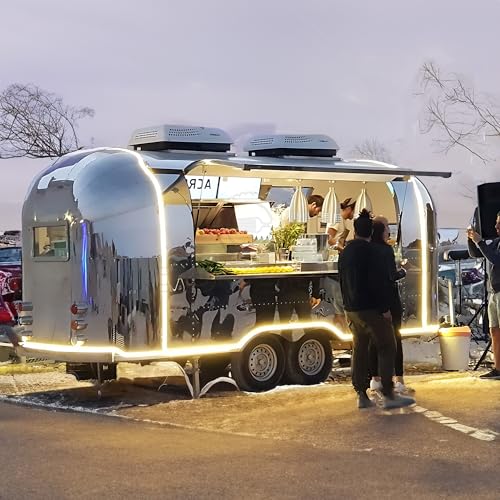 13FT Food Trailer Truck Concession Trailer Mirror Trucks Trailer for Business Deposit Advance Payment Food Vending Cart Camp Trailer Empty Air Food Trailers for Sale