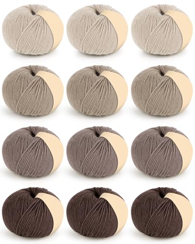 Image of Coopay 12 Pack Yarn for Crocheting, Crochet Yarn Kits for Beginners Adults | Wool Yarns - 60% Wool 40% Polyester - 1.76oz 164yds - Woo blend Yarn for Clothes, Scarves, Blankets, Shawls (Camel Family)