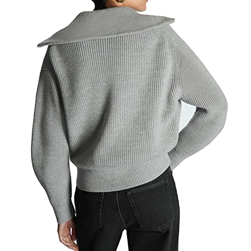 Babalet Womens Striped Knit Lapel V Neck Zip Collar Pullover Sweater2