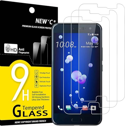 NEW'C Lot de 3, Verre Trempé pour HTC U11, Film Protection écran sans Bulles d'air Ultra Résistant (0,33mm HD Ultra Transparent) Dureté 9H Glass