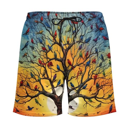 Tree Birds Life Men's Swim Trunks with Compression Liner Summer Bathing Suit Beach Shorts with Pockets4