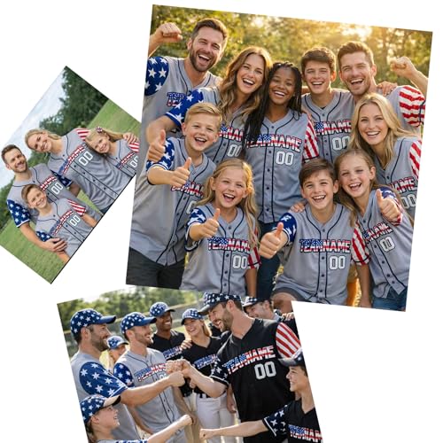 Camiseta de Béisbol Patriótica Personalizada con Nombre y Número, Camisa de Uniforme con Botones para Hombre, Mujer y Jóvenes miniatura 2