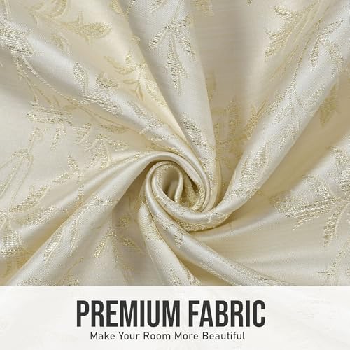 Image of FRESH FROM LOOM Heavy Jari Jacquard Premium Luxury Light Blocking 80% Room Darkening Curtain 8 Feet Long Door & Window | Semi Blackout Floral | Eyelet Ring | Anti-Shrink Parda(8feet, Cream, 1pc only)