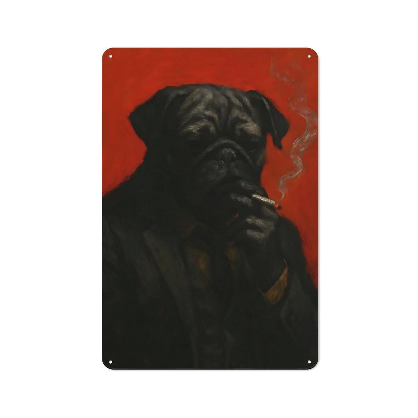 Junmoney Smoking Pug Portrait Country Farmhouse Metal Sign 30X20cm, Farmhouse Wall Decor For Dining Room, Cafe, Entryway Or Family Room